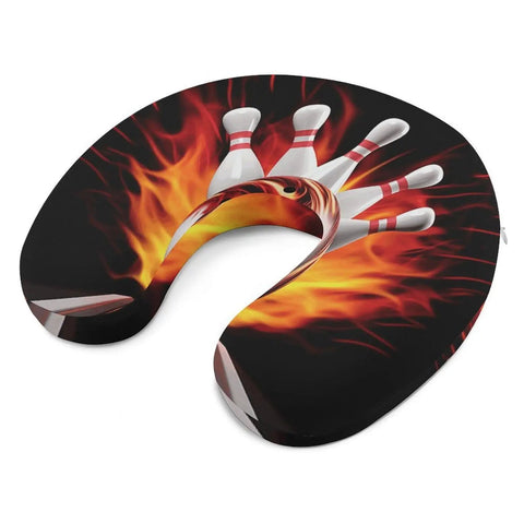 U Shaped Travel Pillow For Neck And Head Support Super Cozy Napping Cushion with bowling design and flaming graphics