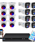 Bulletproof 6K 12MP Color Night Vision Ai Security Camera System With Top Shelf 32 Channel Nvr And Sixteen Weatherproof Poe Ip Cameras, 8 Bullet and 8 Dome lenses.