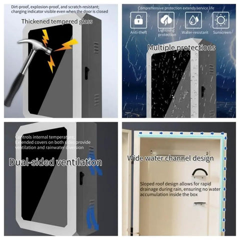 Rock Solid EV Charger Lock Box with Key Outdoor No Sweat Water Resistant Protective Cover with thickened tempered glass.