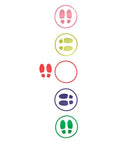 Sensory Path Floor And Wall Decals Set Of 9 Vinyl Designs For Classrooms And Daycares, Feet With Circles in multiple colors