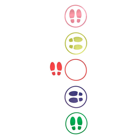 Sensory Path Floor And Wall Decals Set Of 9 Vinyl Designs For Classrooms And Daycares, Feet With Circles in multiple colors