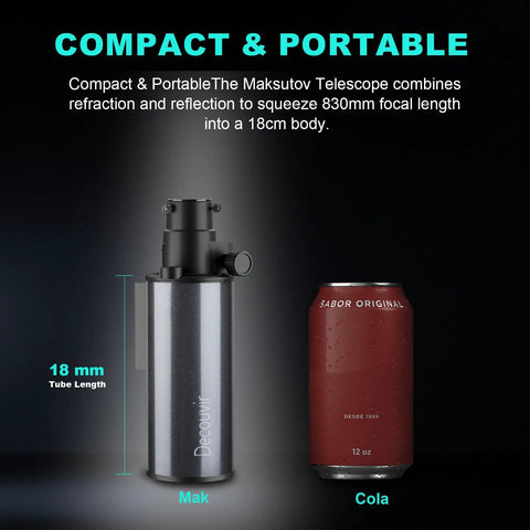 Compact Catadioptric Telescope With 60mm Aperture And 830mm Focal Length For Adults alongside a soda can for scale.