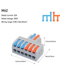 Snazzy Mini Push In Wire Splitter Terminal Block With 10 Pieces For Instant Tool Free Splicing Of Solid Stranded And Flexible Copper Conductors In Home Wiring And Led Projects Featuring Tin Plated Contacts And Flame Retardant PA66 Housing Rating For. M62 32A 250V mini push wire block, 32.5mm