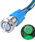 22Mm Latching DPDT Rotary Selector Switch With 3 Positions 2NO 2NC Waterproof Anti Vandal Beefy Metal Housing On Off On With Socket And Bright Green LED Indicator Light