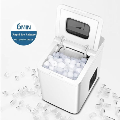 Portable Countertop Ice Cube Maker With Led Screen Produces 22 Pounds Daily Self Cleaning Quick Chill In 7 Minutes, filled with ice.