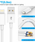 USB A To Lightning CarPlay Cable For iPhone 14 13 12 11 Pro Max XR XS X Three Foot Fast Charging Cord with durability features