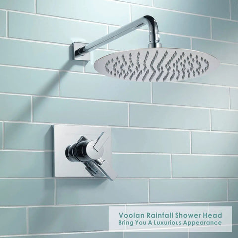12 Inch High Flow Rain Shower Head In Chrome Finish, All Metal Stainless Steel Build, Waterfall Body Coverage on tiled wall