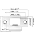 Diagram of Stainless Steel Door Strike Plate Set Of 2 With Screws For Interior And Exterior Doors, Big Hole T-Strike Backplates, 2-3/4 Inch (70 X 40 Mm), Silver Finish, showing dimensions.