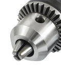 Close-up of the Impact Driver Ready Drill Chuck Adapter With 1/4 Inch Quick Change Hex Shank showing the 3 jaw keyed design.