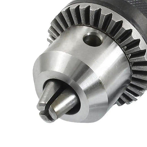 Close-up of the Impact Driver Ready Drill Chuck Adapter With 1/4 Inch Quick Change Hex Shank showing the 3 jaw keyed design.