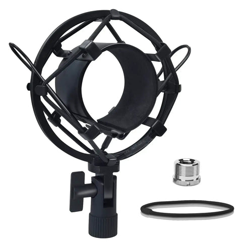 Universal Microphone Shock Mount For 47mm To 53mm Mics, Anti Vibration Clip Holder with accessories; black metal ring