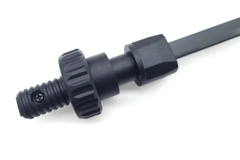 Hella Tight 12 Piece MFT Table Clamp Kit For Workbenches Featuring 4 Inch Vertical And Horizontal Clamps With 20mm Dog Holes Bench Dogs And Locking Knobs close-up of black locking knob.