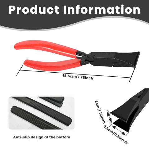 Heavy Duty Sheet Metal Hand Seamer with 180 Degree Straight Head, rust-resistant tool with anti-slip grip, measurements shown