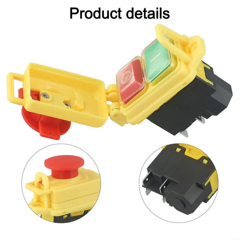 Rock Solid Five Pin Electromagnetic Pushbutton Switch 250V IP54 Waterproof showing buttons and safety stop design.