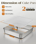 8x8 Inch 304 Stainless Steel Baking Pan With Lid, Heavy Duty Non-Toxic Square Cake Pan diagram with dimensions labeled.
