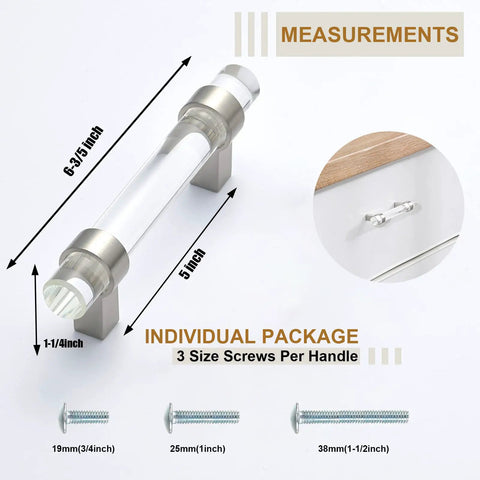 Measurements of Crystal Glass Drawer Pulls 10 Pack Cabinet Handles For Kitchen And Dresser Brushed Nickel 3 Inch Hole Center