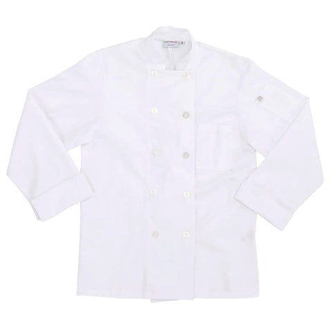 Le Mans Chef Coat for Men White Large with Easy Movement Fit Flexible Chest and Sleeve Cut Durable Polyester Cotton Blend