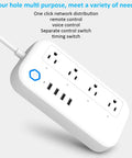Smart Power Strip With Surge Protection Four Heavy Duty Outlets And Fast Usb Charging Ports For Home Office Tech showing four AC sockets and USB ports.