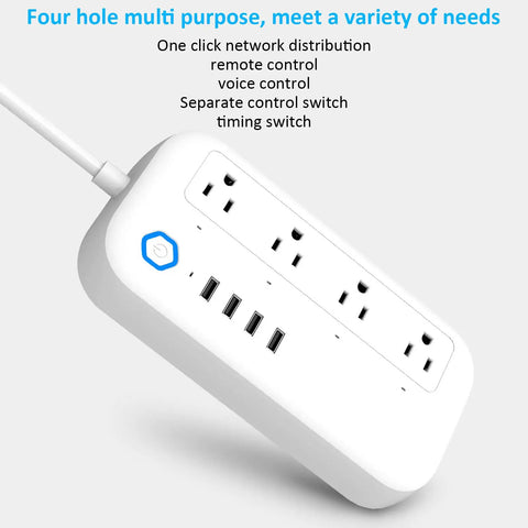 Smart Power Strip With Surge Protection Four Heavy Duty Outlets And Fast Usb Charging Ports For Home Office Tech showing four AC sockets and USB ports.