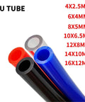 Heavy Duty PU Air Hose Tubing For Compressors Flexible Pneumatic Pipe Tube In Bright Blue with various sizes displayed.