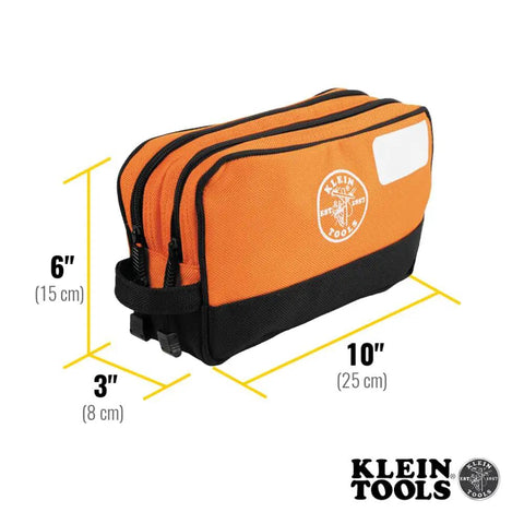 Heavy Duty Tool Pouch With Dual Compartments For Quick Organization Of Meters Leads Sockets Wrenches And Small Parts In A Tough As Nails Multipurpose Tool Bag You Can Count On, orange with size dimensions 10x6x3 inches.