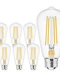 Set of six Dimmable Edison LED Bulbs 60W Equivalent E26 4000K Natural Daylight Vintage ST58 Filament Bulbs Clear Glass 700 Lm CRI 85 Plus