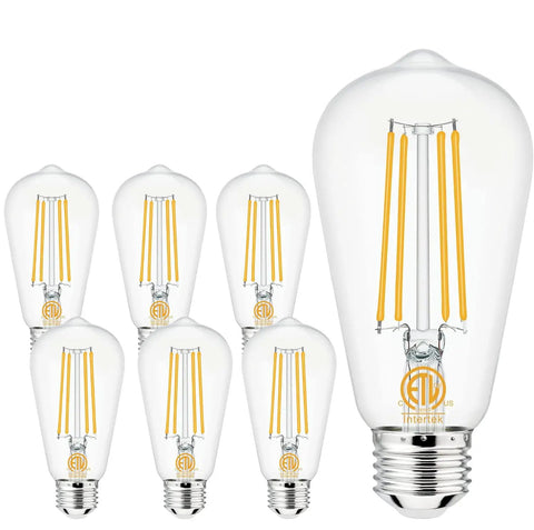 Set of six Dimmable Edison LED Bulbs 60W Equivalent E26 4000K Natural Daylight Vintage ST58 Filament Bulbs Clear Glass 700 Lm CRI 85 Plus