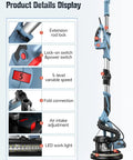 Drywall Sander With Auto Vacuum Dust Collection 800W Power Variable Speed 800 To 1800 RPM LED Work Lights details display