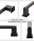 10 Pack 5 Inch Hole Centers Oil Rubbed Bronze Cabinet Pulls Brushed Bronze Cabinet Handles close-up and angle views