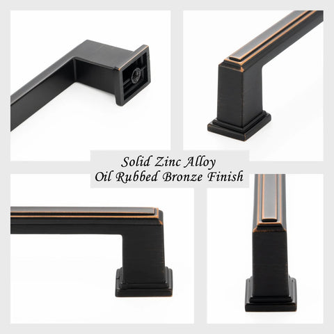 10 Pack 5 Inch Hole Centers Oil Rubbed Bronze Cabinet Pulls Brushed Bronze Cabinet Handles close-up and angle views