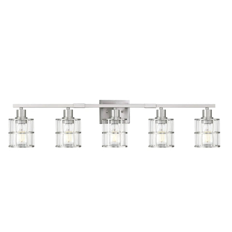 Five Light Bathroom Vanity Light Fixtures With Clear Glass Shades And Brushed Nickel Finish Sleek Modern Wall Light For Bathroom