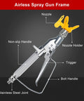 Heavy Duty Airless Paint Spray Gun With Reversible 517 Tip And 3600 PSI Max Pressure For Smooth Blended Results And No Drip Inline Design Built Tough For Every Weekend Project, close-up of frame and components.