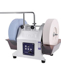 Slick 10 Inch Water Cooled Wet Grinding Machine With Dual Variable Speed Stones for precision tool sharpening with water tray.