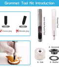 Diagram of Eyelet Kit With 110 Sets In Black And Silver, Includes 3 Tools And A Storage Box, showcasing correct tool use.