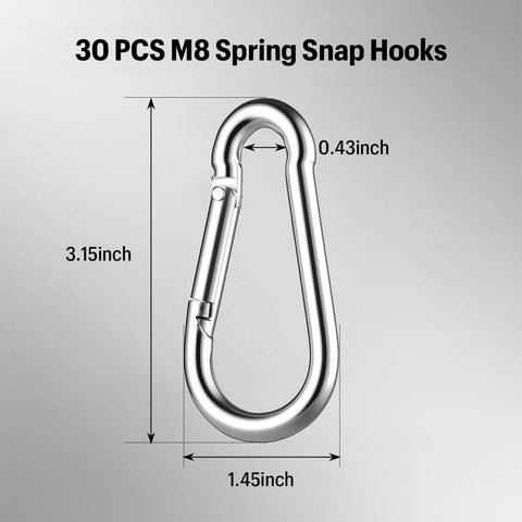 Heavy Duty Snap Hook Carabiners 30 Pack 3 Inch Zinc Galvanized Steel Quick Links 500 Pound Capacity Great For Outdoor Gear Hammocks Gym Equipment Swings Trailers Marine Use
