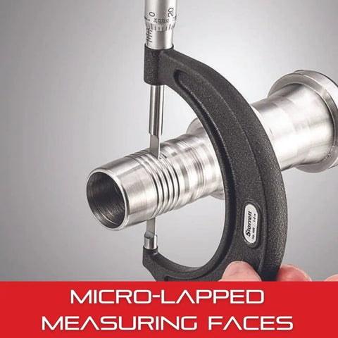 Using Outside Micrometer With One-Piece Spindle And Tapered Frame, Satin Chrome Finish, Quick Adjustment, 1-2 Inch Range,.0001 Inch Graduation