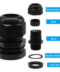 Six Pack Three Quarters Inch Plastic Industrial Grade Cable Glands Cord Grips Waterproof Grommets For Wires IP68 parts labeled