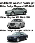 Windshield washer nozzle jet compatibility for Dodge Magnum, Chrysler 300, and Dodge Charger models 2005-2010.