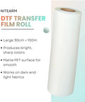 Dark Fabric DTF Transfer Film Roll PET Cold Peel Matte Sheet For Direct To Film Printing Pro Grade Durable Printer Media 30cm x 100m