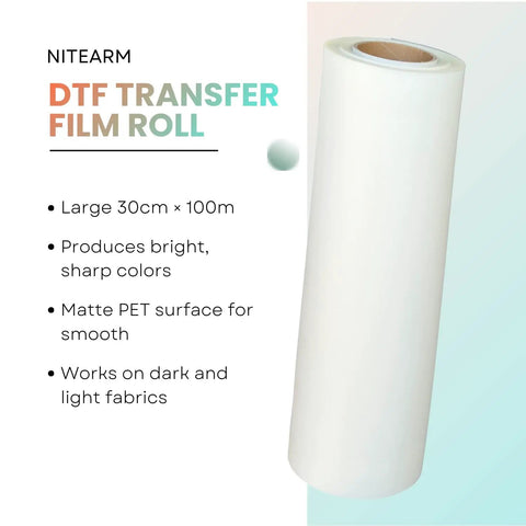 Dark Fabric DTF Transfer Film Roll PET Cold Peel Matte Sheet For Direct To Film Printing Pro Grade Durable Printer Media 30cm x 100m