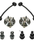 Heavy Duty 8 Piece Front Steering And Suspension Kit With Wheel Hubs Ball Joints And Tie Rods For 87 To 89 Jeep Wrangler 4WD components including tie rods and wheel hubs