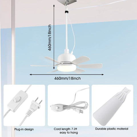 Outdoor Ceiling Fan With Lights 18 Inch Gazebo Style Plug In Portable Hanging Hook For Patios Tents And Camping