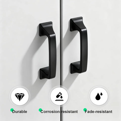 Matte Black Cabinet Pulls 76mm Hole Centers 3 Inch 10 Pack Solid Zinc Alloy Handles Installed on Cabinet Doors