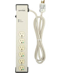 Beige Surge Protector Power Strip With Six Tamper-Resistant Outlets 120 Volt 15 Amp 6-Foot Cord Built-To-Last Copper Contacts UL 1449 Certified Hospital-Grade Powder-Coated Steel Body Continuous Duty Operation