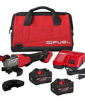 Heavy Duty Brushless Angle Grinder Kit Featuring Variable Speed Control And Anti Vibration Grip For 4.5 To 6 Inch Cutting Discs laid out with accessories and carrying case.