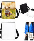 Two Pack Sublimation Blank Bags With Adjustable Straps DIY Crossbody Bags featuring corgi and cat designs perfect for travel and gifts