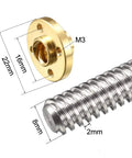 Close-up of Three Hundred Millimeter T8 Lead Screw Rod 8Mm Dia With Copper Nut For 3D Printer Z Axis showing dimensions and thread details.