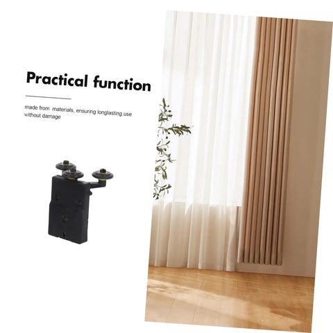 Heavy Duty Black Sliding Door Rollers Buttery Smooth Ball Bearing Casters for Closets and Showers close-up view with curtains