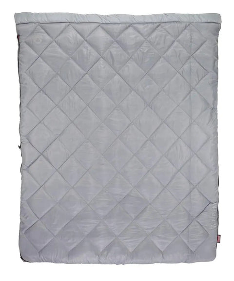 Quilted grey 45 Degree F Double Sleeping Bag Queen Size XL Tandem Sleep Sack Zips Apart Into Two Sleeping Bags For Tall Folks.