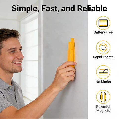 Dead Simple Magnetic Stud Finder Set For Locating Screws And Nails In Drywall Walls Quick Wall Metal Detection Tool For Tight Fits And Easy Home Reno Projects No Sweat Precision Mounting Aid